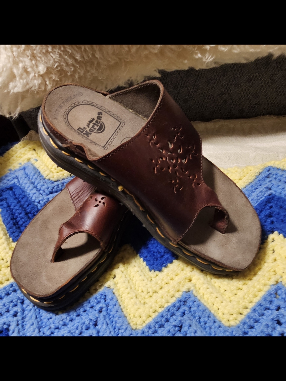 Dr. Martens Women's Brown Leather Toe-Loop Sandals with Floral Cutouts - Picture 2 of 5